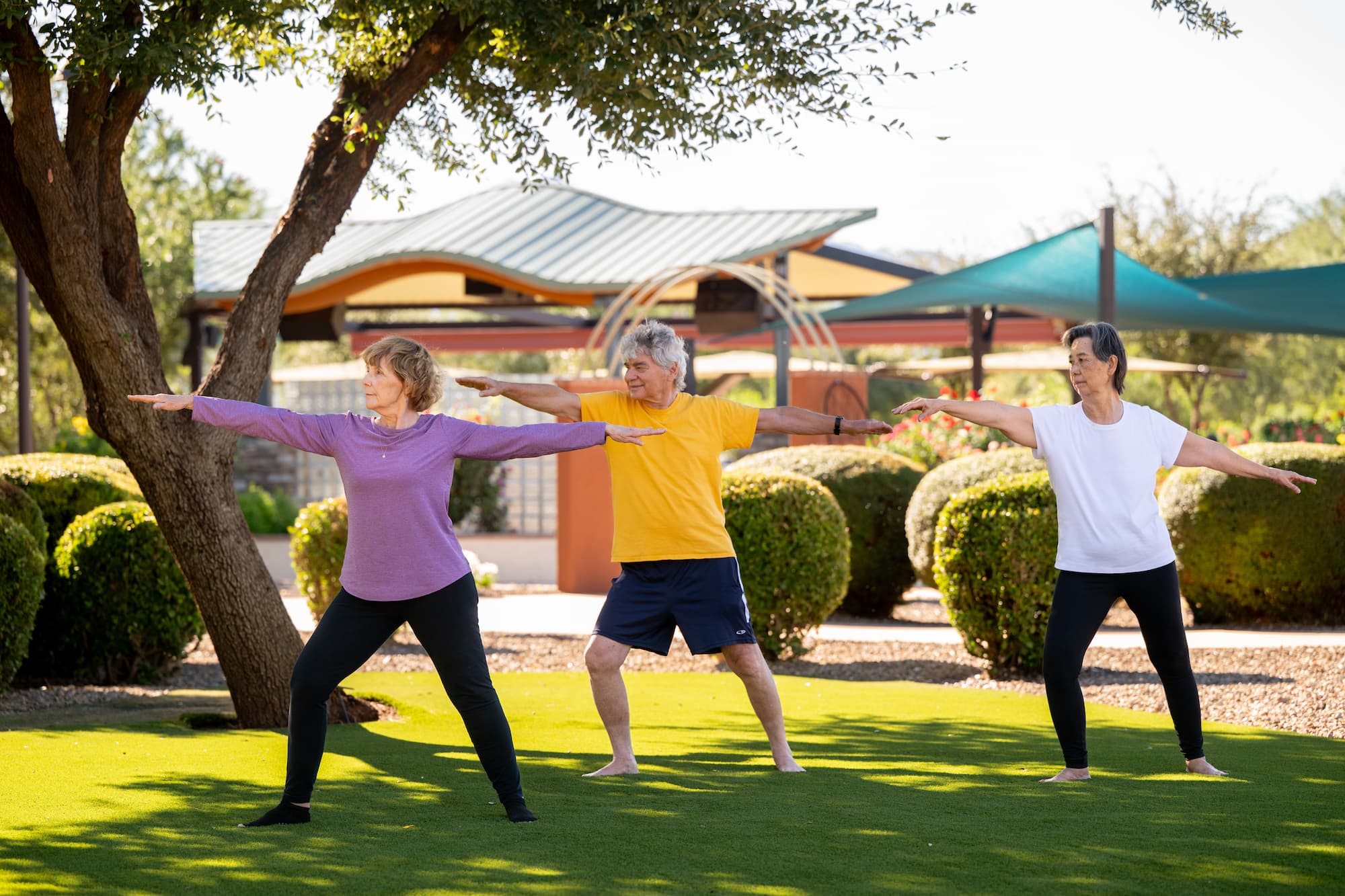 group of senior enjoy an exercise class in the outdoors